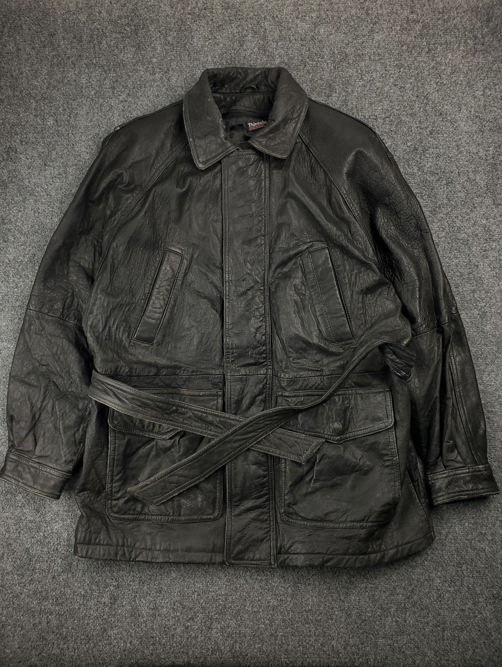 Vintage 90s Wilsons Leather Trench Coat Mens Medium Belted Goth Grunge Matrix